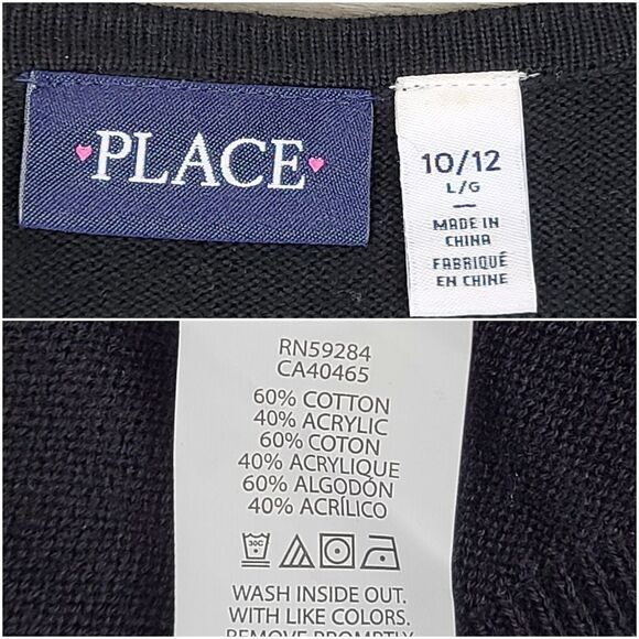 The Children's Place Girl's Black Embellished Neck Cardigan Sweater Large - Picture 13 of 13